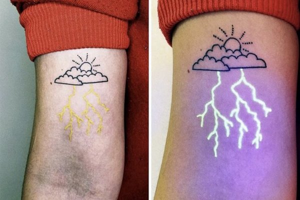 Tattoo mit Schwarzlicht-Farbe auf Schulter
