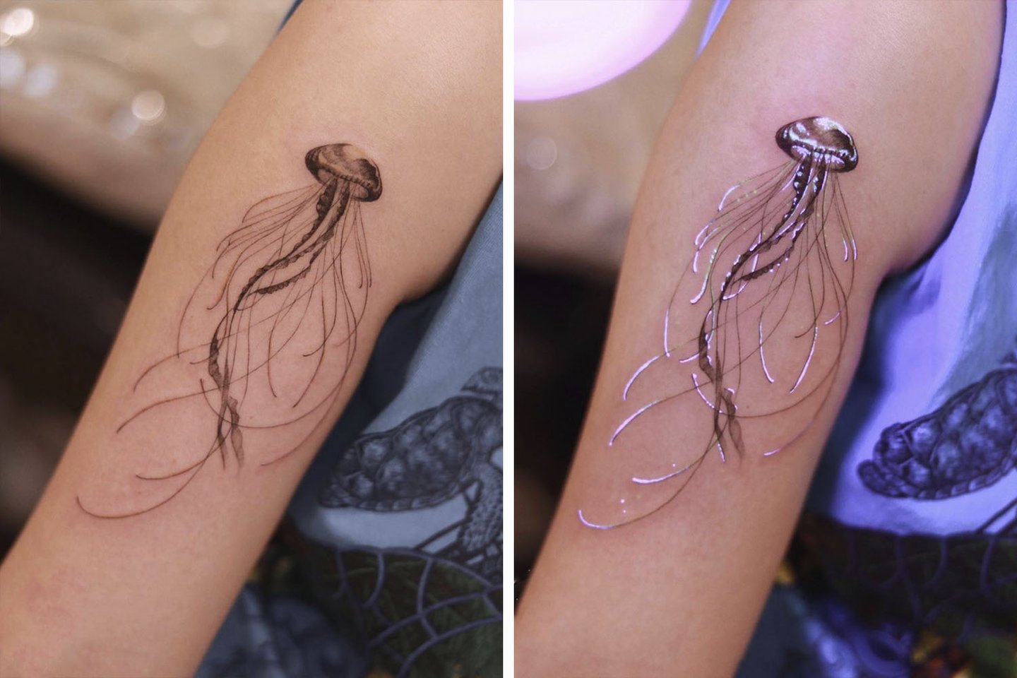 Schwarzlicht-Tattoo bei UV-Licht